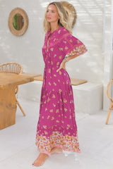 JAASE - Elsa Maxi Dress: Lace Detailed Bodice with Pull Tie Waist Dress in Bee Orchid Print