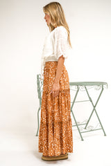 Elsa Maxi Skirt - High Waisted Frill Splicing Tiered Skirt in Lilwen Print