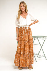 Elsa Maxi Skirt - High Waisted Frill Splicing Tiered Skirt in Lilwen Print