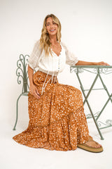 Elsa Maxi Skirt - High Waisted Frill Splicing Tiered Skirt in Lilwen Print