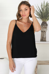 Emah Cami - Relaxed V Neck Adjustable Strap Top in Black