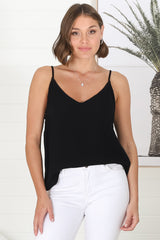 Emah Cami - Relaxed V Neck Adjustable Strap Top in Black