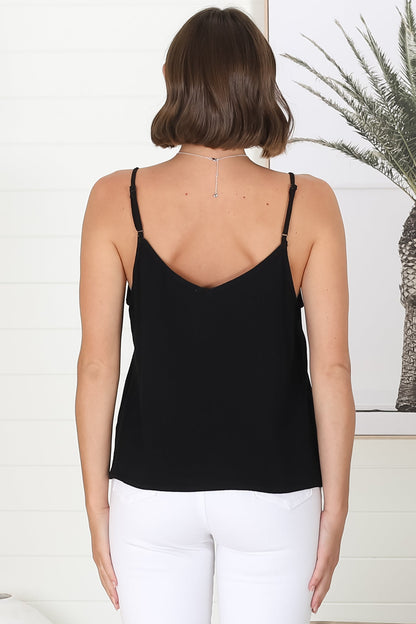 Emah Cami - Relaxed V Neck Adjustable Strap Top in Black