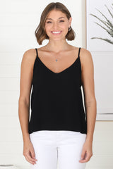 Emah Cami - Relaxed V Neck Adjustable Strap Top in Black