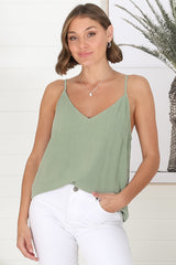 Emah Cami - Relaxed V Neck Adjustable Strap Top in Khaki