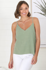 Emah Cami - Relaxed V Neck Adjustable Strap Top in Khaki