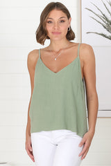 Emah Cami - Relaxed V Neck Adjustable Strap Top in Khaki