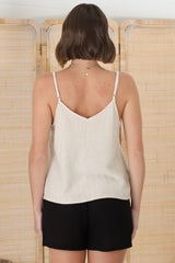 Emah Cami - Relaxed V Neck Adjustable Strap Top in Oat