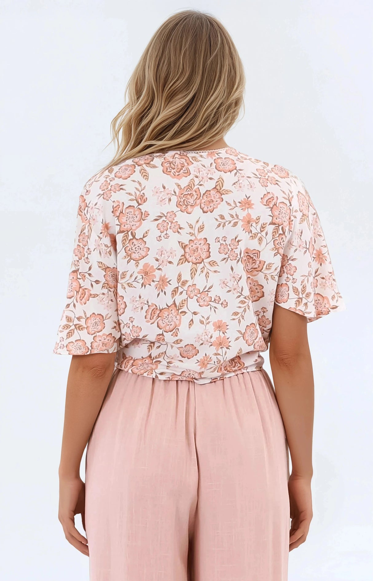 Emani Top - Cape Sleeve Crochet Trim Tie Front Top in Bindy Print