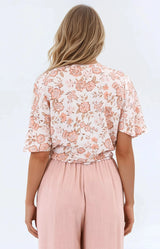 Emani Top - Cape Sleeve Crochet Trim Tie Front Top in Bindy Print