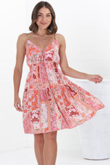 Ember Mini Dress - Sweet Crochet Trim Sun Dress in Arietta Print Pink