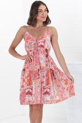 Ember Mini Dress - Sweet Crochet Trim Sun Dress in Arietta Print Pink