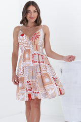 Ember Mini Dress - Sweet Crochet Trim Sun Dress in Sandia Print Biege