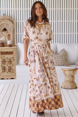 JAASE - Emerson Wrap Maxi Dress: Balloon Sleeve Kimono Wrap Dress in Tuscan Sands Print