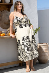 Emily Midi Dress - Sweeheart Neckline Sun Dress with Tie at Bust in Savana Print