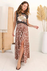 Hellen Maxi Skirt - High Waisted Skirt with Front Splits in Emma-Jade Brown