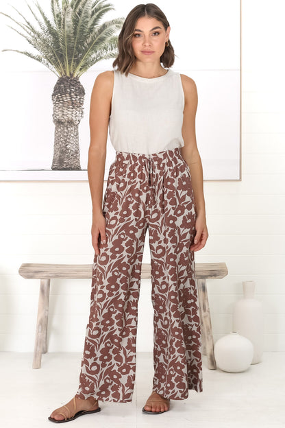 Emma-Jade Pants - Elasticated Paperpag Waist With Drawstring Straight Leg Pants With Pockets In Brown