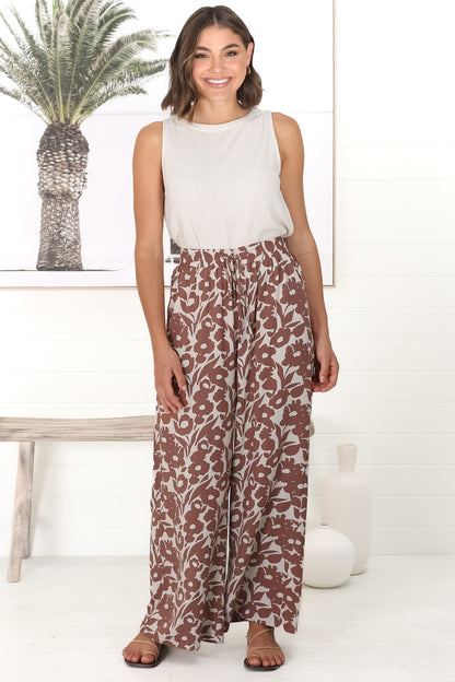 Emma-Jade Pants - Elasticated Paperpag Waist With Drawstring Straight Leg Pants With Pockets In Brown