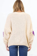 Emma Cardigan - V-Neck Hearts Buttoned Down Cardigan in Cream