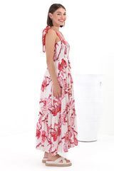 Emmelyn Maxi Dress - Lace Trim Tie Strap Sun Dress in Carlee Print