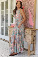 JAASE - Endless Maxi Dress: Halter Crochet Detailed Dress in Ocean Lullaby Print