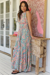 JAASE - Endless Maxi Dress: Halter Crochet Detailed Dress in Ocean Lullaby Print