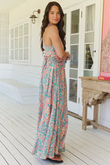 JAASE - Endless Maxi Dress: Halter Crochet Detailed Dress in Ocean Lullaby Print