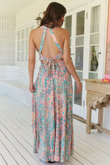 JAASE - Endless Maxi Dress: Halter Crochet Detailed Dress in Ocean Lullaby Print