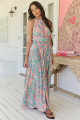 JAASE - Endless Maxi Dress: Halter Crochet Detailed Dress in Ocean Lullaby Print