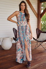 JAASE - Endless Maxi Dress: Halter Crochet Detailed Dress in Symphony Print