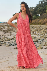 JAASE - Erryn Maxi Dress: Scoop Neckline Smock Maxi in Rosella Print