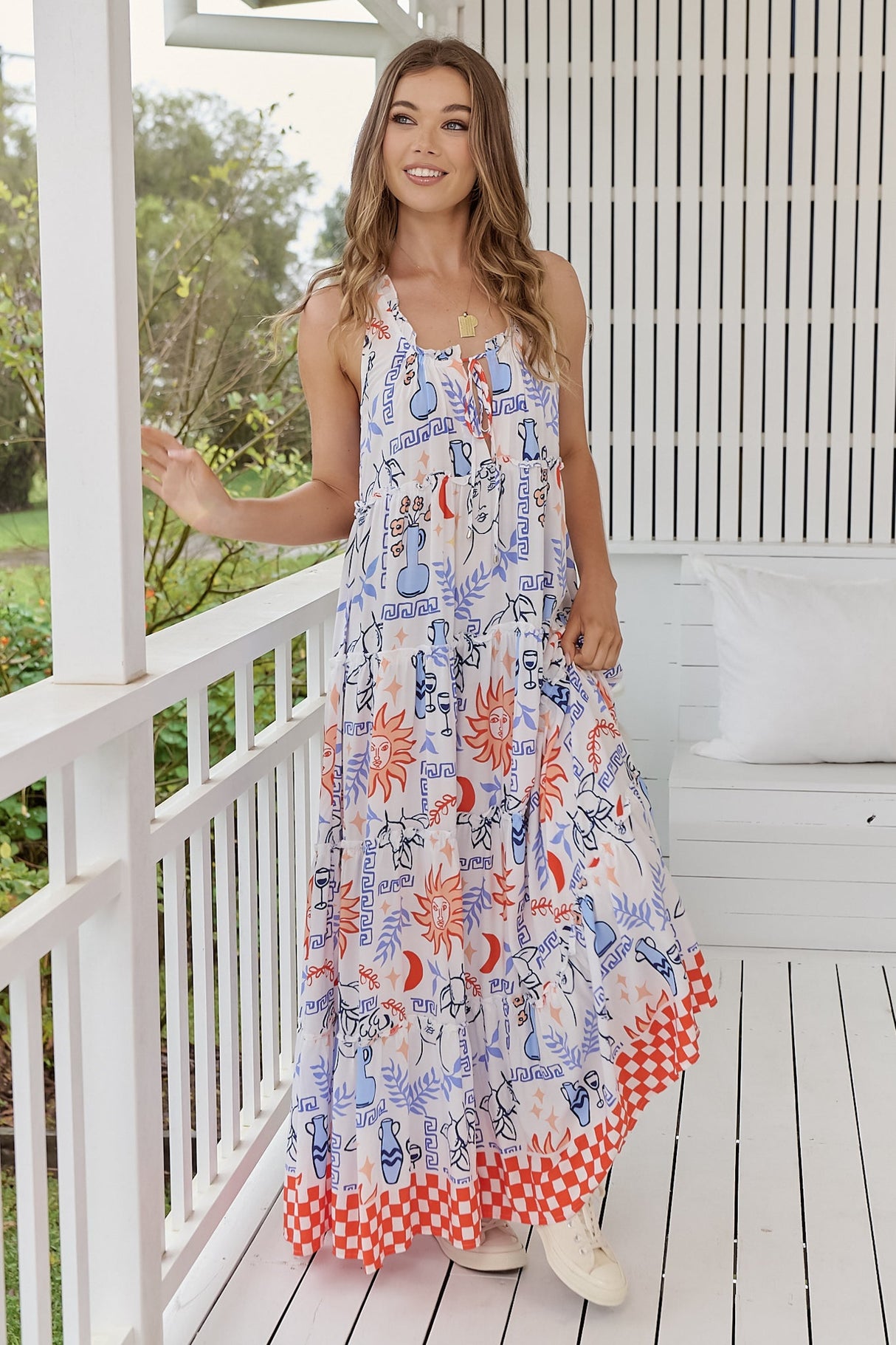 JAASE - Erryn Maxi Dress: Scoop Neckline Smock Maxi in Symi Print