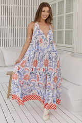 JAASE - Erryn Maxi Dress: Scoop Neckline Smock Maxi in Symi Print