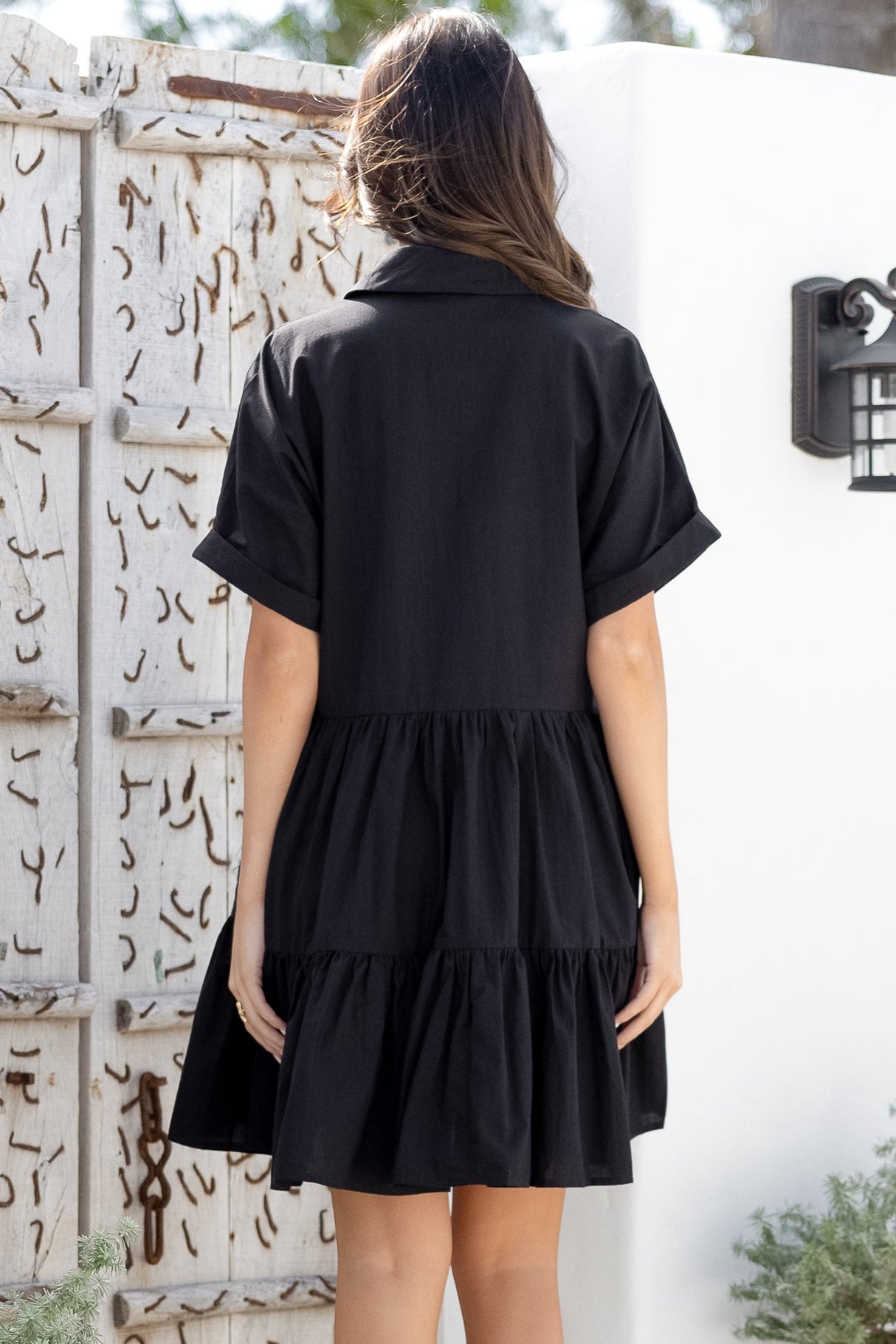 Estelle Mini Dress - Collared Tiered Smock Dress in Black