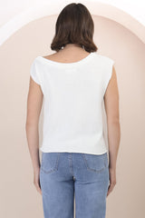 Ethel Knit Top - Crew Neck Knit Sleeveless Top in White