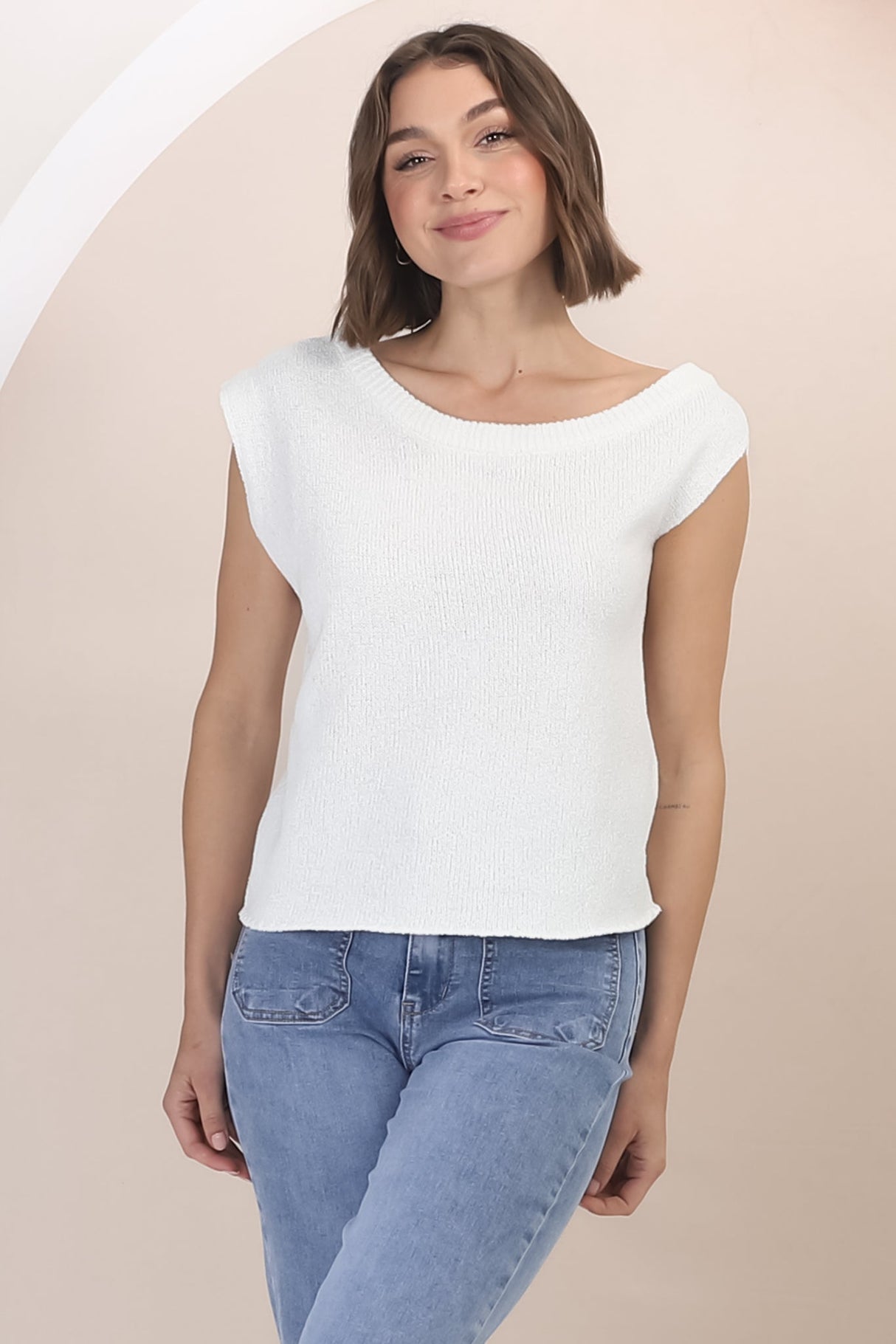 Ethel Knit Top - Sleeveless Crew Neck Knit in White