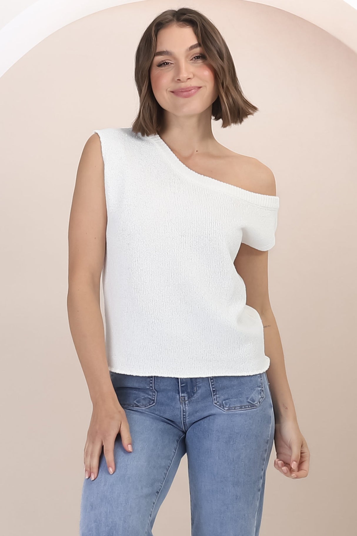 Ethel Knit Top - Sleeveless Crew Neck Knit in White