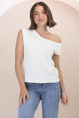 Ethel Knit Top - Sleeveless Crew Neck Knit in White