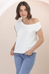 Ethel Knit Top - Crew Neck Knit Sleeveless Top in White