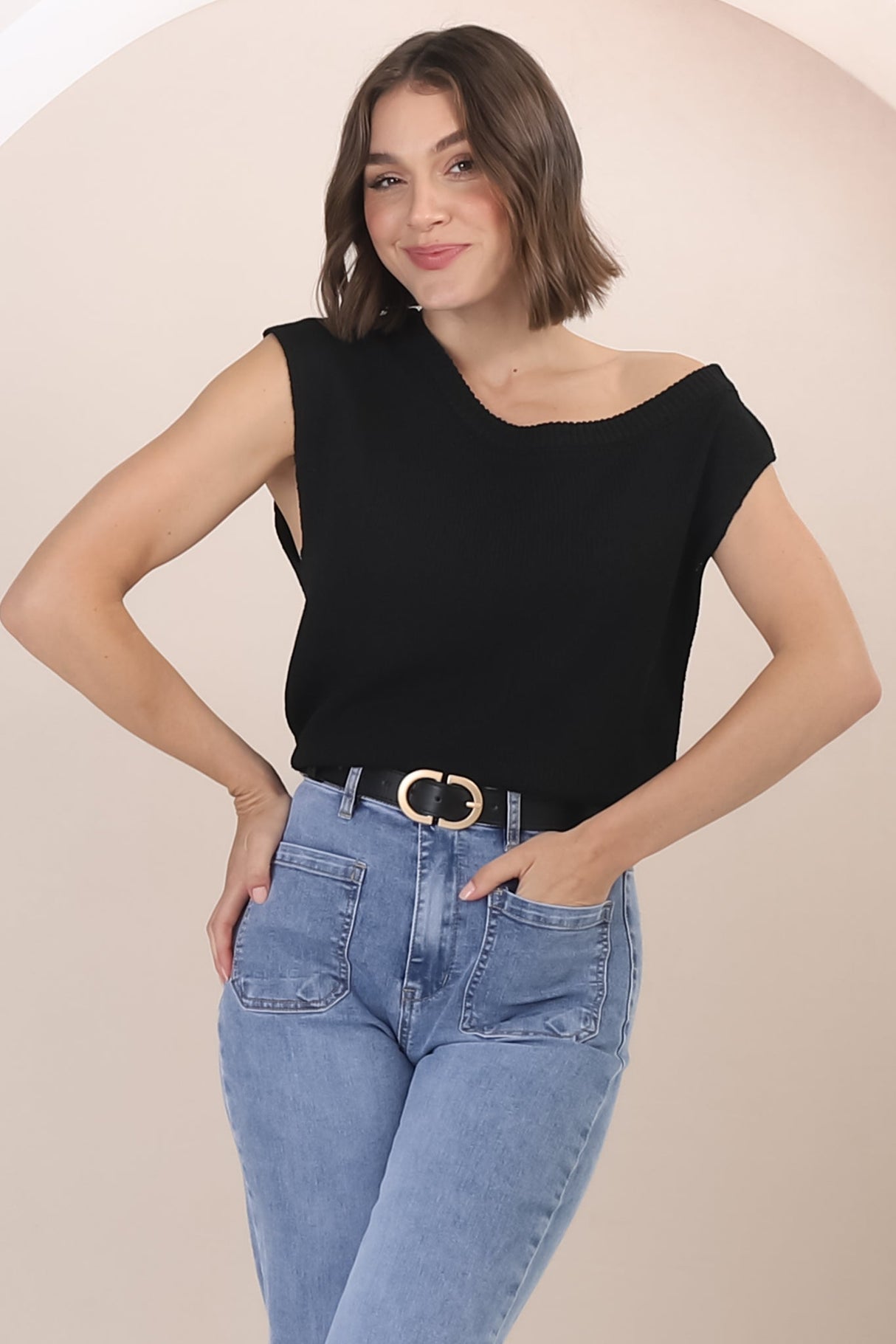 Ethel Knit Top - Sleeveless Crew Neck Knit in Black