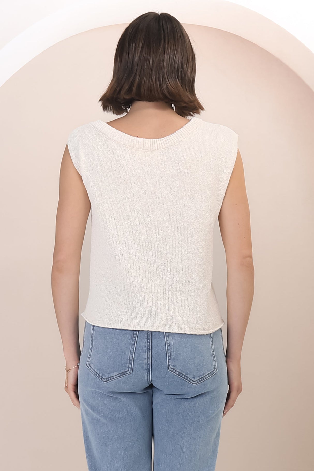 Ethel Knit Top - Sleeveless Crew Neck Knit in Cream