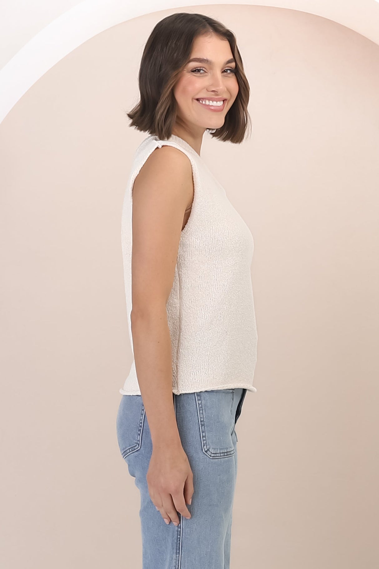 Ethel Knit Top - Sleeveless Crew Neck Knit in Cream