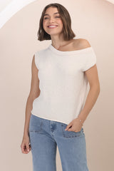 Ethel Knit Top - Sleeveless Crew Neck Knit in Cream