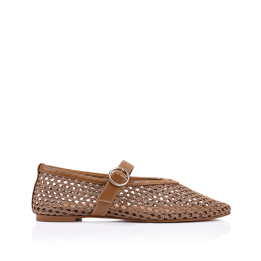 Eunice Woven Ballet Flats - Dark Camel