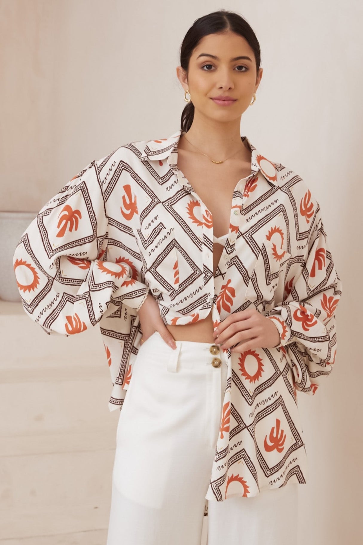 Evana Blouse - Oversized Button Down in Tuscan Sun Print