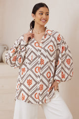 Evana Blouse - Oversized Button Down in Tuscan Sun Print