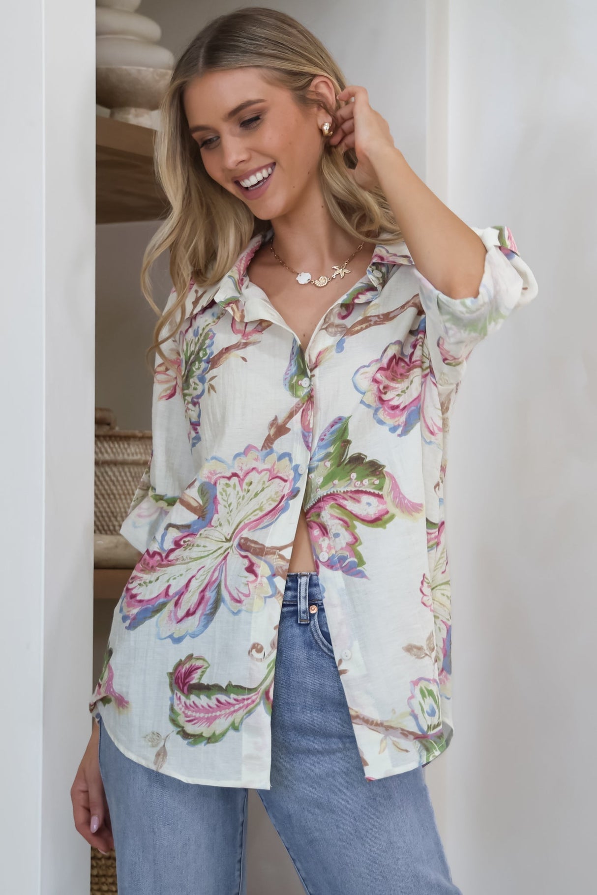 Everly Shirt - Collared Button Down Shirt in Eliza Print