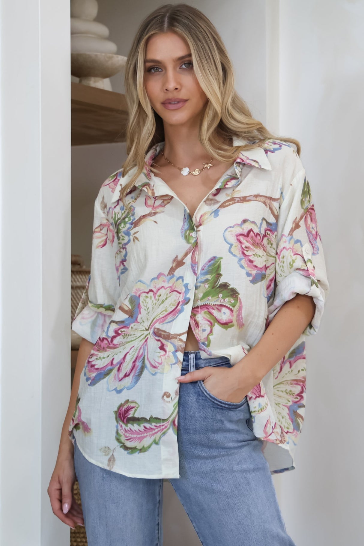 Everly Shirt - Collared Button Down Shirt in Eliza Print