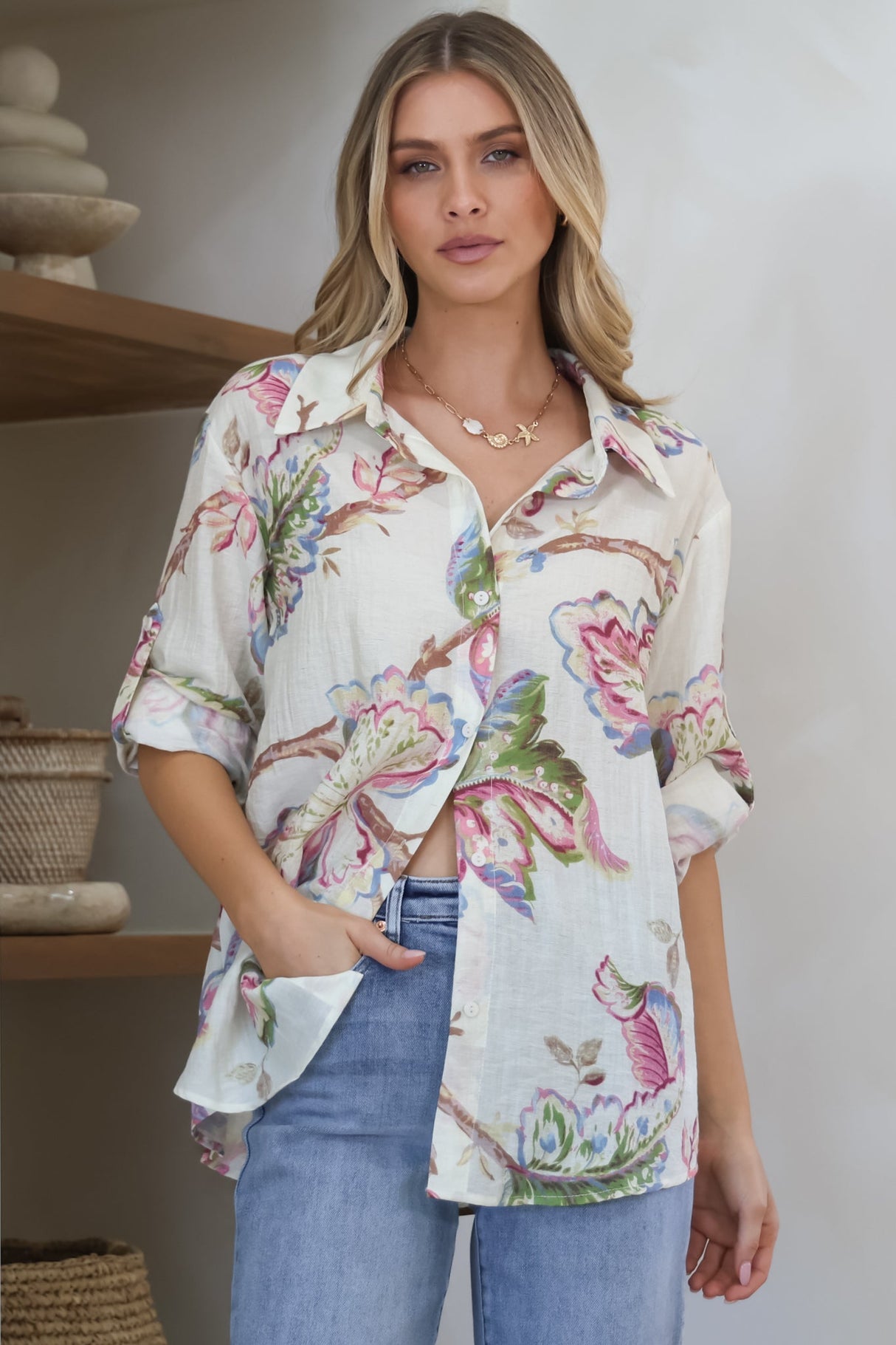 Everly Shirt - Collared Button Down Shirt in Eliza Print