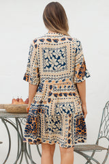 Evie Mini Dress - 3/4 Sleeve Tiered Smock Dress in Alphy Print